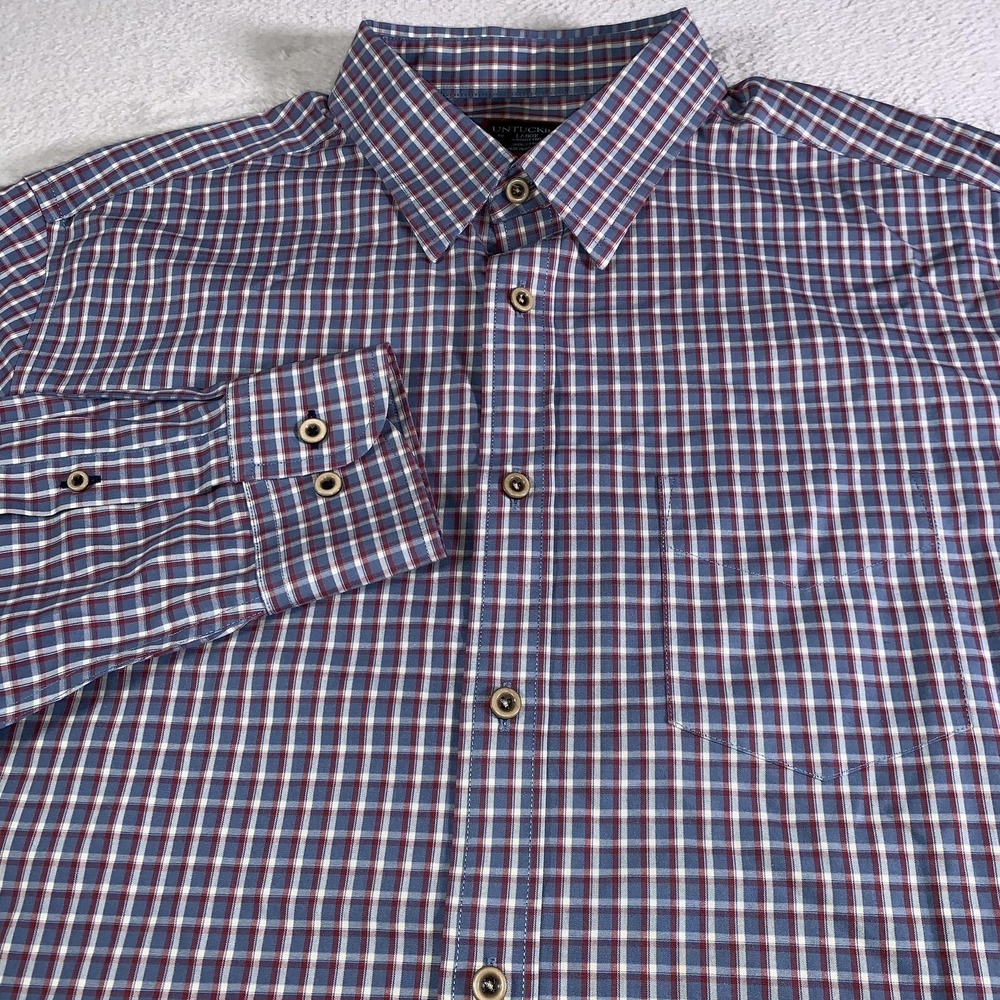 UNTUCKit Shirt Mens Large Blue Check Long Sleeve Wrinkle Free Cotton‎ Casual
